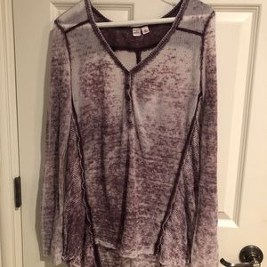 purple distressed flowy shirt